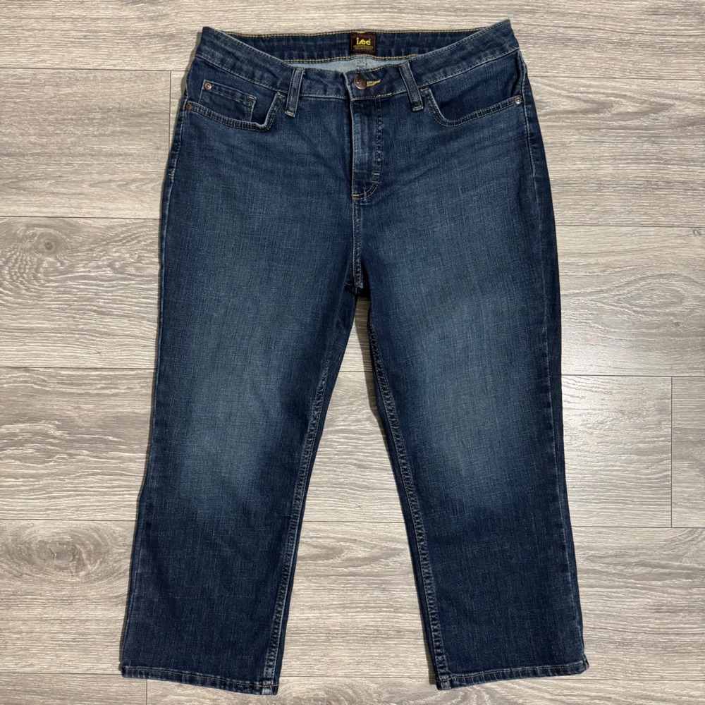 Lee Womens Mid Rise Capri 31x 21 Jeans Dark Wash Smarter Fit Size 12M Blue Denim
